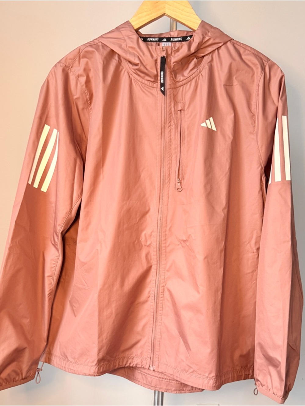 Adidas Dusty Rose Hooded Windbreaker with White Stripes Women Medium Size